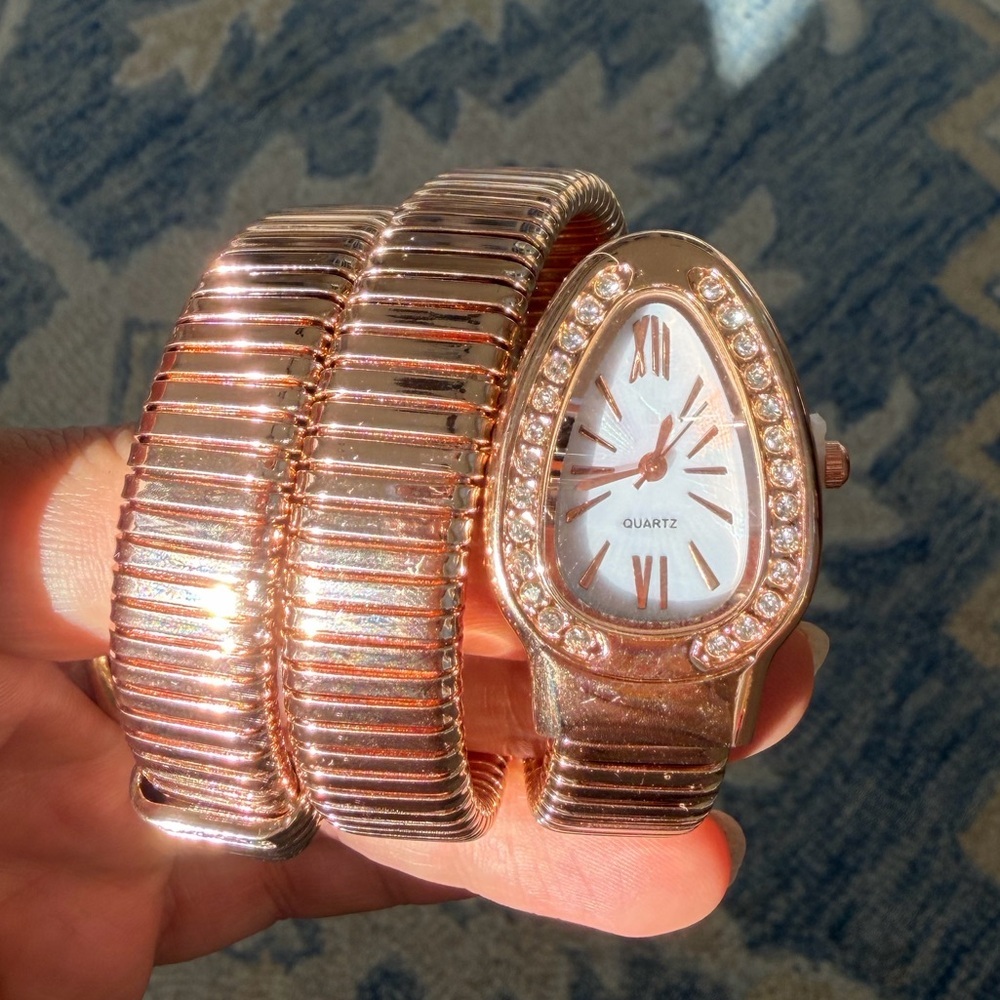 Rose Gold Coil Wrap Quartz Watch with Crystal Accents - Picture 3 of 7